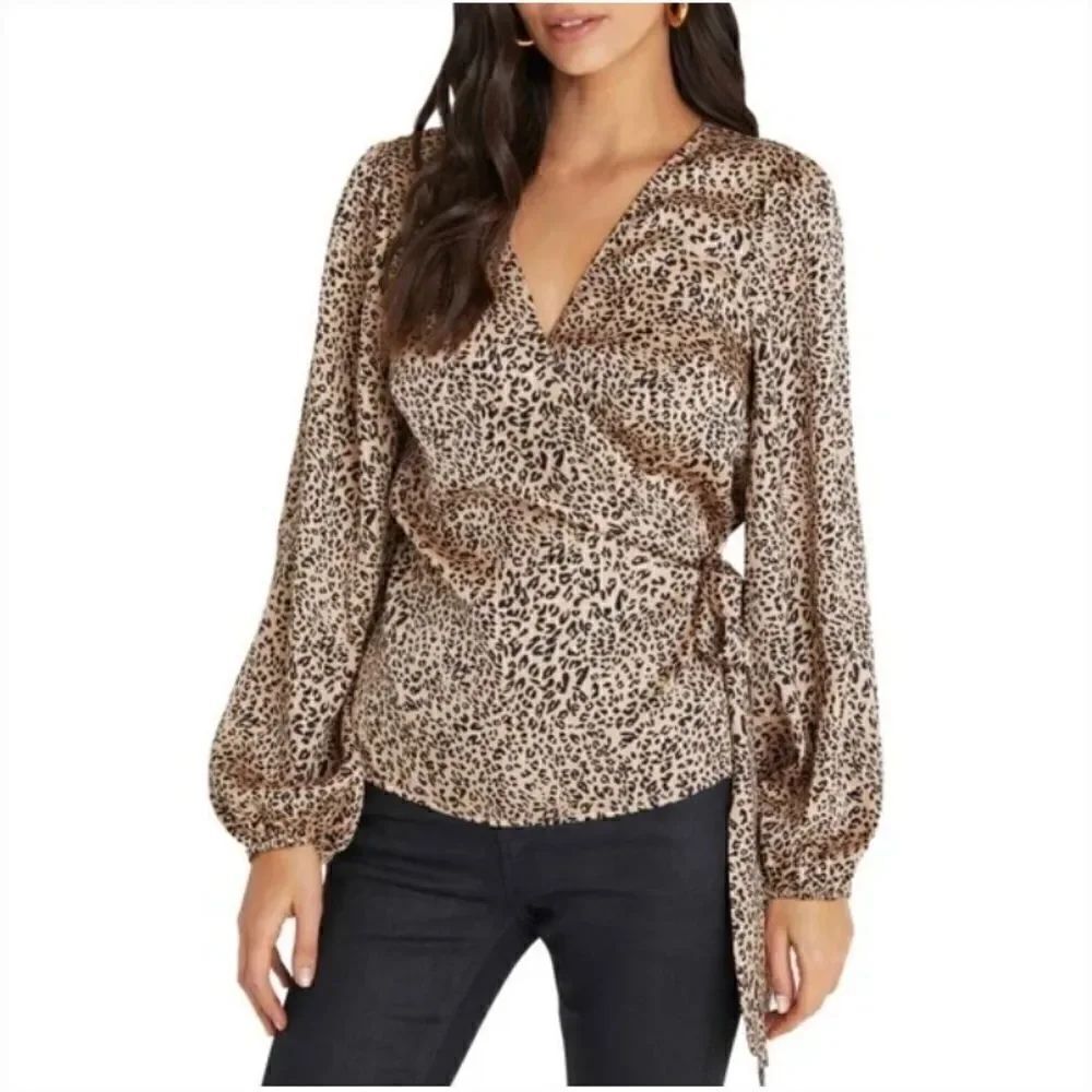 Vici Collection Animal Print Wrap Blouse Silky NWT XS leopard